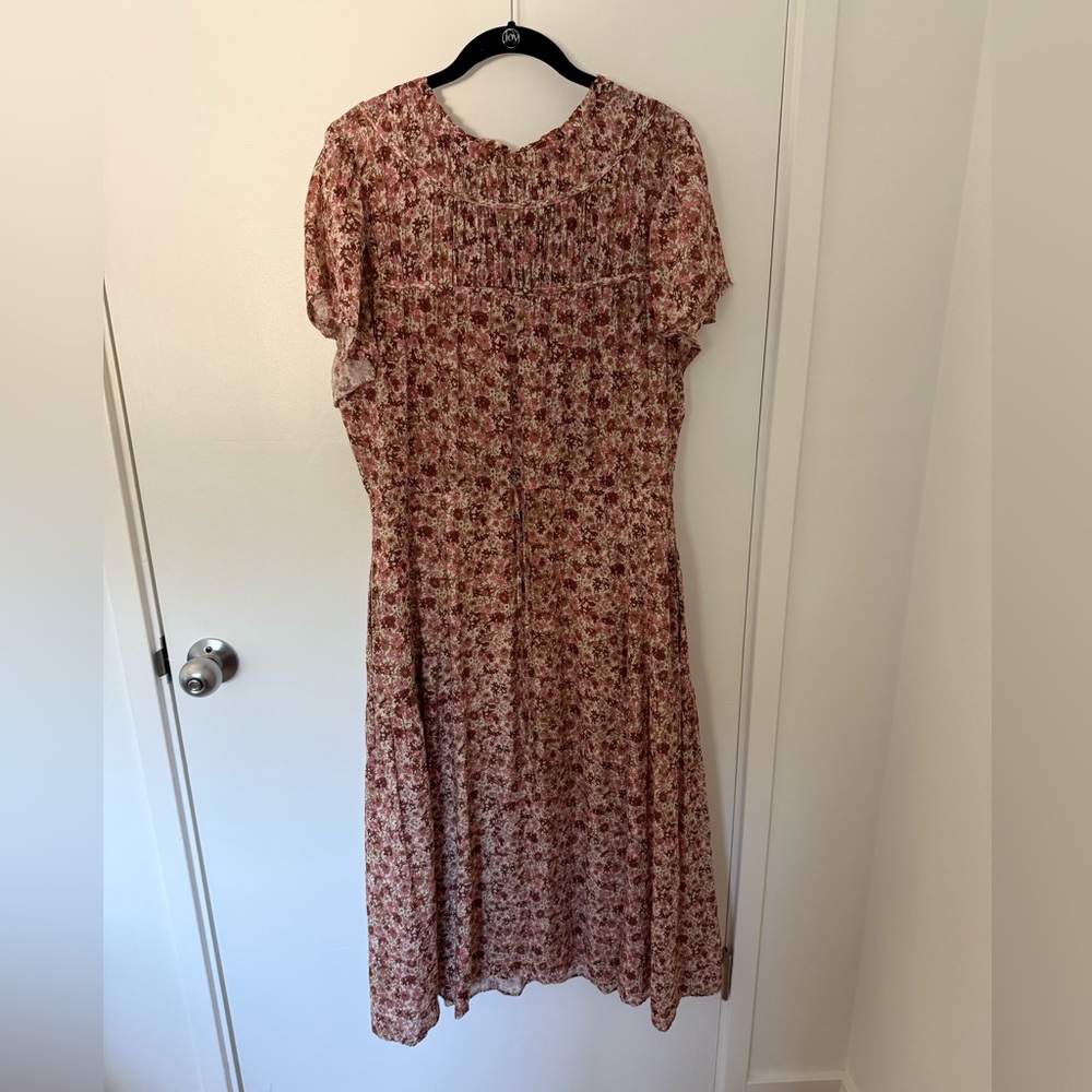 Trovata California Floral Pink Dress with Ruffle Sleeves
